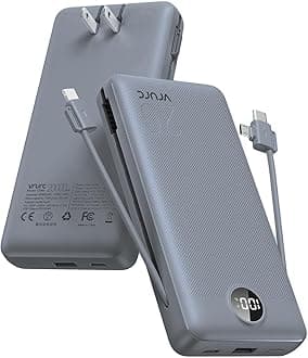 - Portable Charger Power Bank 20000mAh,VRURC 22.5W Fast Charging Power Bank With Cables, 20K USB C Portable Charger With Wall Plug, Phone Battery With Cords For iPhone, Samsung, Android Phones, etc-Grey