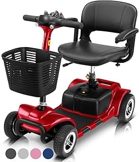4 Wheel Mobility Scooter - Electric Powered Wheelchair Device - Compact Heavy Duty Mobile for Travel, Adults, Elderly - Long Range Power Extended Battery with Charger & Basket