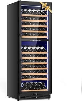 24 Inch Dual Zone Wine Cooler Refrigerator, Large Capacity Freestanding/Built-in Upgraded Professional Wine Fridge with Powerful Compressor, Advanced Cooling System, Quiet Operation, Black