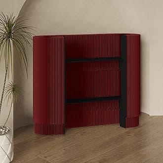 Modern Reception Desk, Retail Checkout Counter, Front Office Desk, Curved Portable Check Out Stand, Display Rack, Small Spaces, Bar, Store, Hotel, Lobby (Red)