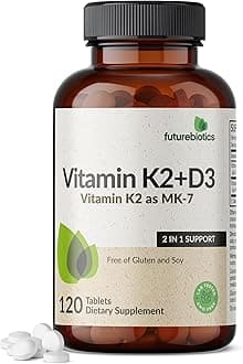 Futurebiotics Vitamin K2 with D3, 2 in 1 Support, 5000 IU Vitamin D3 & 90 mcg Vitamin K2 MK-7 Non-GMO, 120 Tablets