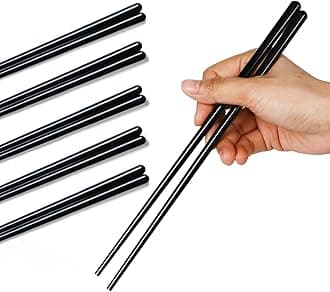LEETOYI Ceramic Chopsticks Set of 5, Porcelain Chinese Chopsticks Easy To Clean, 9.6-Inch (Black)