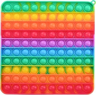 Big Size Pop Sensory Fidget Toys, Push Bubble Fidget Sensory Toys, 7.87 Inch, 100 Bubbles, Big Silicone Pressure Relieving Toys, Rainbow Color