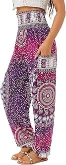 QIANXIZHAN Women's Harem Pants, High Waist Yoga Boho Trousers with Pockets