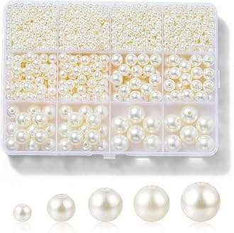 Hudinsun 1200 Pcs Pearl Beads for Jewelry Making, 5 Size Round Pearls for Bracelets Making Kit Small Pearl Filler Beads with Hole for DIY Craft Necklace Earrings
