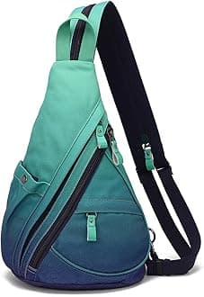 Canvas Sling Bag - Small Crossbody Backpack Shoulder Casual Daypack Rucksack for Men Women(Large Version,Blue+GrayishGreen)