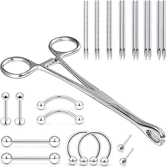 Vsnnsns 9 Style 316L Surgical Steel Body Piercing Tools Kit Piercing Clamps Forceps Use for Nose Septum Lip Tongue Eyebrow Belly Rings Ear Dermal Piercing Jewelry Kit Tools