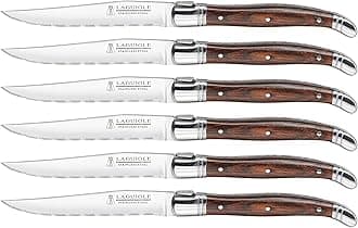Laguiole Steak Knives Set of 6 – Premium Stainless Steel Serrated Blades with Pakkawood Handles – Dishwasher Safe Steak Knife Set for Dinner, BBQ, or Gifting – Rustic Elegant Design