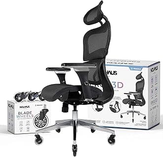 Nouhaus NHO-0001BL Ergo3D Th-rsuting Office preventing Rolling Desk 4D Adjustable Armrest, 3D Suction Cup Wheels-Mesh Computer, Gaming, Ro-tating Chair, (Black)
