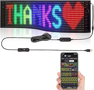 Leadleds DC 5V 7 Color LED Car Sign, 18.7" x 4.65" Smartphone APP Programmable Scrolling Message Display Board for Car Windows, Taxi, Store Front