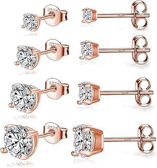 925 Sterling Silver Stud earrings Set | White Gold Plated Hypoallergenic Stud Earrings | Cubic Zirconia Stud Earrings for Women (2mm,3mm,4mm,5mm,6mm,7mm) 8 CZ colors options