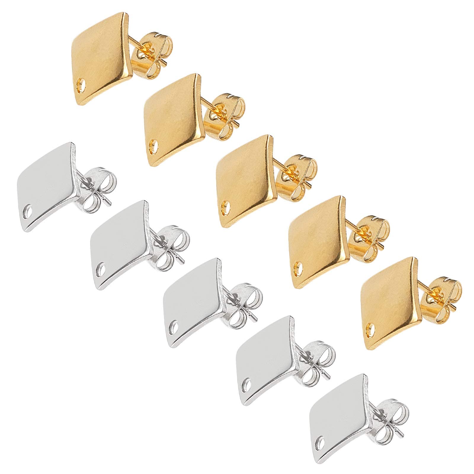 UNICRAFTALE40 Sets Rhombus Stud Earring Rhombus Earring Post with Ear Nut 0.8mm Pin Stainless Steel Earring Findings Ear Studs for DIY Earrings Jewelry Making