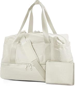 bagsmartWeekender Bags for Women, BAGSMART Travel Duffel Bags with Shoe Compartment,Personal Item Travel Bag for Airlines, Carry on Overnight Tote Bag with Toiletry Bag, Light Beige, Travel