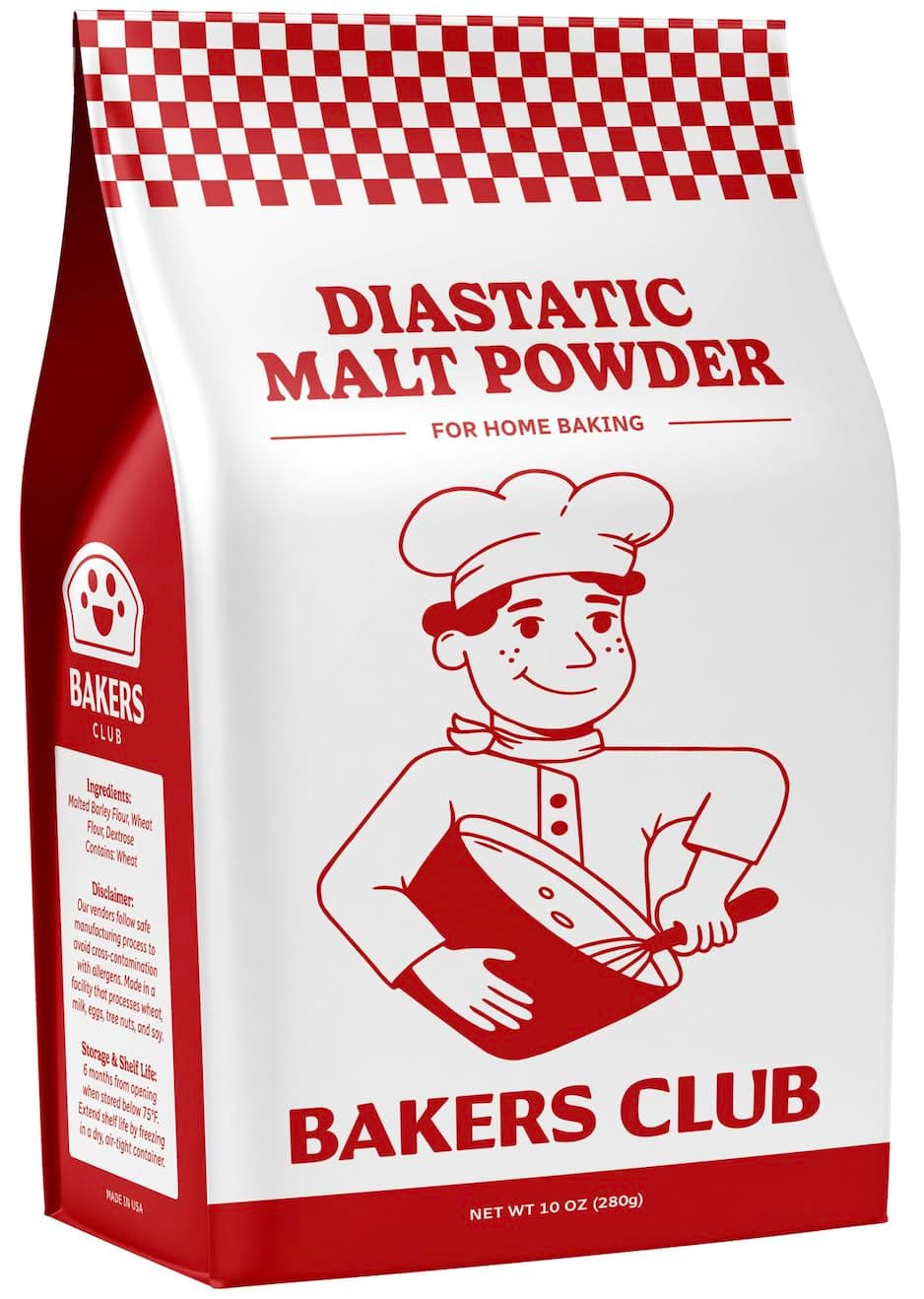 Bakers Club Artisan Diastatic Malt Powder 10oz - Enhance Flavor, Crust, Rise, Texture - Baking Bread, Pizza Crust, Pretzels, Desserts, Muffins, Bagels, Sourdough, Milkshakes - Made in USA, Malted Barley Flour 10oz