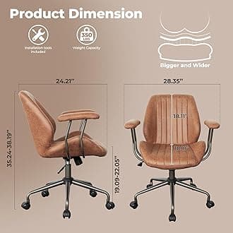 ovios Ergonomic Home Office Chair, Mid-Century Modern Leather Chair, Mid Back Swivel Rolling Executive Chair with Armrest Wheels, Comfy Task Computer Desk Chair (Brown, Suede Leather)