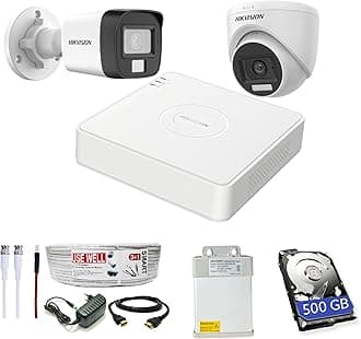 HIKVISION Full HD 4 Channel DVR, 2 MP 1 Outdoor & 1 Indoor Cameras [COLOR NIGHT VISION + BUILT-IN AUDIO MIC + SMART DUAL LIGHT + MOTION DETECTION]+500 GB HDD+4 Ch SMPS, USEWELL Cable+BNC/DC Set, WHITE