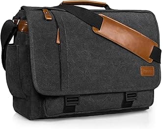 Estarer 15.6-17.3 Inch Laptop Messenger Bag for Work School,Mens Water Resistant Canvas Crossbody Shoulder Bag