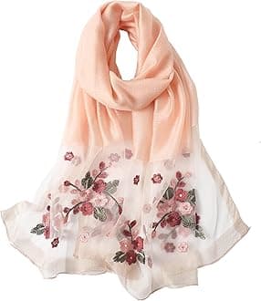 WINCESS.YUWINCESS YU Women Mulberry Silk Scarf Lightweight Embroidered Floral Shawl Wraps Beach Gauze Blanket Shawl for All Season