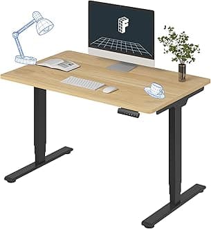 E6 3-Stage Dual Motor Electric Standing Desk 48 x 30 Sit Stand Up Desk, Holds 220 lbs, Adjustable Height w/Memory Presets, One-Piece Maple Desktop & Black Frame, Ships in 2 Boxes