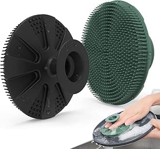 Silicone Sponge, BEAUTAIL Non-Scratch Scrub Sponges, for Washing Dishes and Cleaning Kitchen, Long Lasting and Reusable Dishwashing Scrubber, Suction Up Hang Designed, 2 Pack, Black+Olive Green