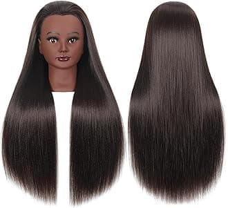 26"-28" Mannequin Head Styling Head with Hair Cosmetology Manikin Doll Training Head for Hairdresser Practice Braiding Free Clamp Holder and Comb (a01-block)