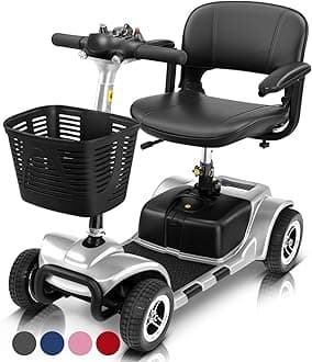 Vive 4 Wheel Mobility Scooter - Electric Powered Wheelchair Device - Compact Heavy Duty Mobile for Travel, Adults, Elderly - Long Range Power Extended Battery with Charger & Basket
