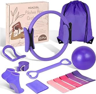 Pilates Kit for Women 13PCS, Pilates Ring and Ball Set with Magic Circle, Resistance Bands Set, Figure 8 Band, Yoga Ring & Grip Socks, Home Workout Equipment Essentials Starter Kit for Beginners