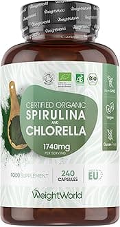 Organic Spirulina and Chlorella Capsules - 80 Days Supply - 240 Capsules - Soil Association Certified - Nutrient-Rich Algae Superfoods - Chlorella and Spirulina Herbal Supplements with No Additives