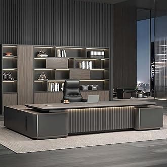 Executive Desk - Modern Corner Desk with Drawers, l Shape Desk with Light Strip, Executive Office Desk with Multifunctional Cable Box, No Installation Required (78.7")