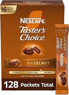 NESCAFÉ Taster's Choice, Instant Coffee Packets, Hazelnut Flavored Coffee, 8 Boxes (128 Packets)