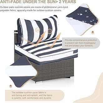Outdoor Sectional Cushions, 5" Replacement Cushions for Patio Furniture, 9 Piece Water-Resistant Couch Cushion Replacement Set, for 4-seat Patio L Shaped Wicker Sofa (Black Striped)