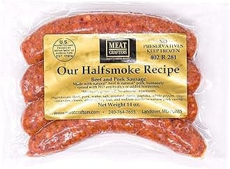 MeatCrafters Half Smoke Recipe Beef & Pork Sausage, Minimally Processed, No Artificial Ingredients, 14oz (4-Pack, 16 Total Links)