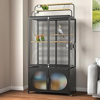 GDLF 72-Inch Bird Cage with Play Top, Parakeet Cage with Rolling Storage Cabinet Extra Large with Cover for Parrot, Cockatiel, Budgie, Parrotlet, Green Cheek Conure