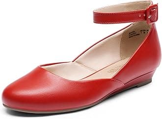 DREAM PAIRSWomen's Dress Flats Ballet Low Wedge Round Toe Ankle Strap Comfortable Casual Flats Shoes