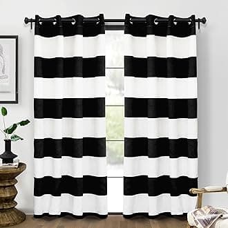 DriftAway Black Striped Room Darkening Curtains Horizontal Stripe Classic Grommet Drapes for Bedroom Living Room Kitchen Thermal Insulated Window Panels for Holidays Daily
