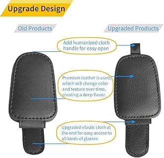 Yuoyar 4 Packs Sunglasses Holders for Car Visor - Magnetic Leather Sunglasses Holder and Ticket Card Clip - Car Visor Accessories (4Pcs Black)