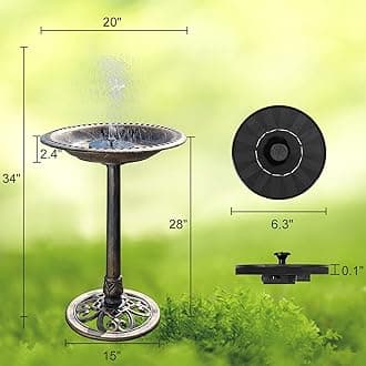 VINGLI 28 Inch Bird Bath with Solar Fountain Antique Copper Weather Resistant Resin Pedestal Birdbaths Floral Accents and Vintage Finish Garden Decor for Outdoor Lightweight Courtyard