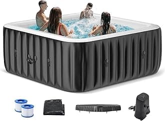 NAIZEA Inflatable Hot Tub - Outdoor Hot Tubs 2 to 4 Person, Portable Blow Up Spa Square Portable Hot Tub, 120 Soothing Bubble Air Jets, Cover, 2 Filter, 158 Gallon(57” X 57” X 25”)