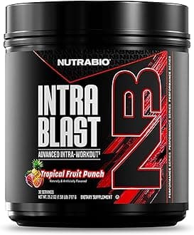 NutraBio Intra Blast Bcaa Powder Amino Acid Supplement, Electrolyte & Hydration Blend, Intra, Pre Workout & Muscle Recovery, 20g Eaa Amino Acids Powder, 5g Glutamine- Tropical Fruit Punch, 30 Serving