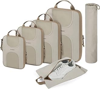 BAGSMART Compression Packing Cubes, 6 Set Packing Cubes for Suitcases, Lightweight Suitcases Organizers Bag Set & Compression Travel Cubes, Travel Essentials Packing Organizers Camel