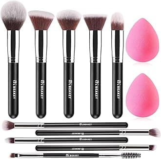 Diversity Makeup Brushes 12 Pcs Makeup Kit, Premium Synthetic Kabuki Foundation Face Powder Concealer Eyeshadow Blush Set, with 2 Pcs Blender Sponges (Black/Silver)
