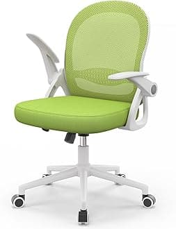 Home Office Chair Ergonomic Desk Chair Swivel Computer Chair Mid-Back Mesh Chair with Flip-up Armrests and Lumbar Support for Home/Office- Green