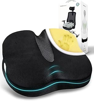 – Travel Ease Ergonomic Seat Cushion, Premium Memory Foam Chair Pad with Anti-Slip Base for Long Hours Sitting Comfort, Hip Support Pillow for Office Chair, Car Seat, Gaming Chair (Black)