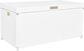 Outdoor 70 Gallon Wicker Deck Storage Box Color: White