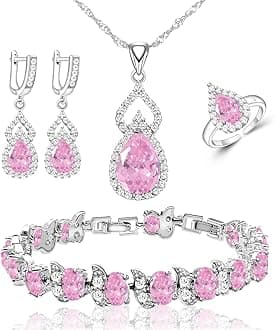 LMXXVJ Women Jewelry Set Platinum Plated Necklace Open Ring Earrings Bracelet Set,Birthday/Anniversary Mother’s Day Jewelry Gifts for Mom/Wife/Sister/Best Friend