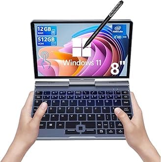 KOOSMILE Mini Laptop, Small PC Windows 11 Pro 8 inch HD Touch Screen N150 2-in-1 Pocket PC 12GB LPDDR5 RAM, 512GB/1TB SSD Wi-Fi 6,BT 5.2,HDMI,2MP Camera Convertible (12GB+512GB)