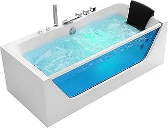 Empava 67" x 30" Whirlpool Tub,750W Acrylic Jetted Bathtub with 11 Jets,Hydromassage with Chromatherapy,3-Side Apron,67 Gallons,ETL Certified