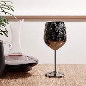 SKY FISH Stainless Steel Wine Glasses, 480 ml Luxury Wine Goblets Set of 2, Vintage Style Red Wine Cups, Hand Wash (Black)