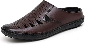 - ARAMISH Men's Genuine Leather Back Open Half Sandals