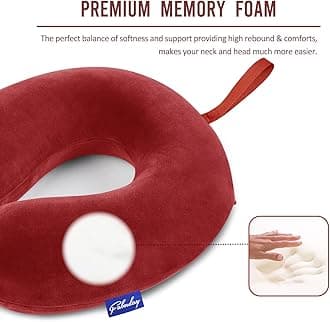 Fabuday Neck Pillows for Travel - Airplane Pillow for Long Flight with Attachable Snap Strap Washable Cover, Memory Foam Travel Rest Pillow for Airplanes, Plane, Neck Support for Adults Red